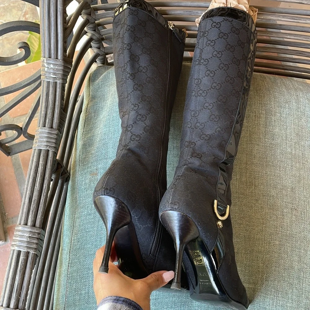 Gucci vintage GG monogram black cloth boots - Picture 11 of 16